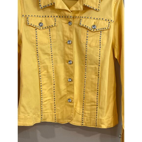 Yellow Rhinestone Studded Western Denim Jacket Snap Buttons Cowboy Rodeo - Picture 4 of 11